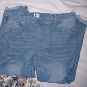 size large stretch  blue denim jeans womens capris ankle crop cropped pants